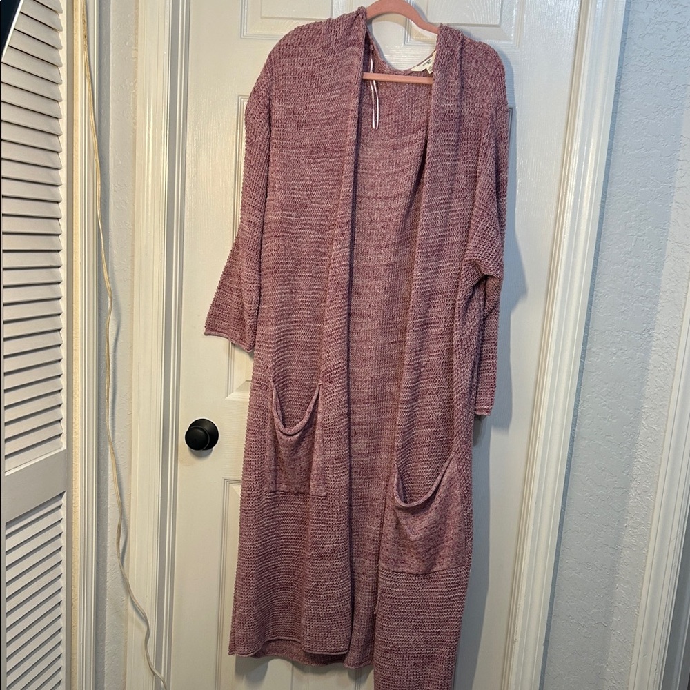 Terra & Sky Pink Textured Long Duster Open Front Cardigan with pockets size 4x